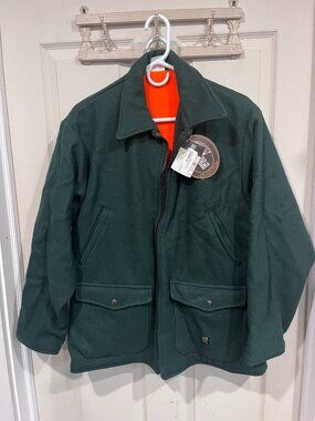 Big Bill Green Jacket Orange Lining Zip Button Accents Medium Regular Outdoor